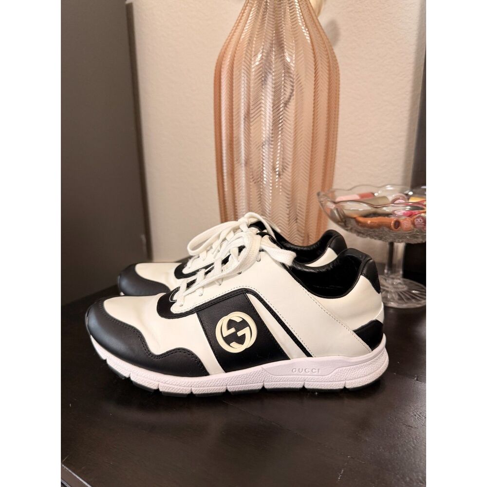 Gucci Interlocking GG Black & White Sneakers - Size 6.5
